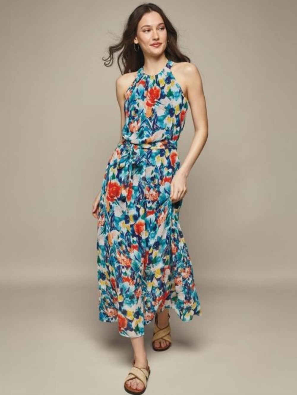 Studio 1886 Multicolor Floral Tie-Waist Sleeveless Maxi Dress
